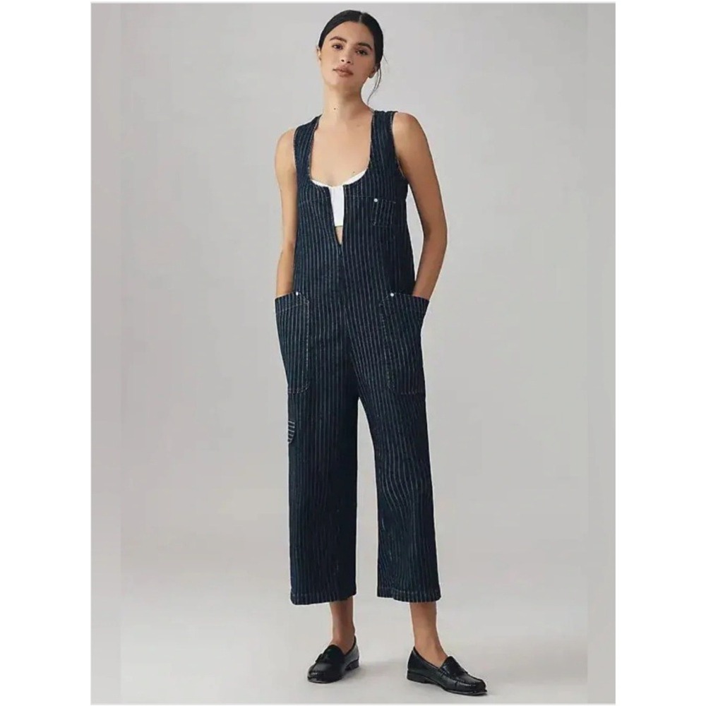 Anthropologie Pilcro Utility Pinstripe Denim Jumpsuit Wide Leg Lagenlook Small